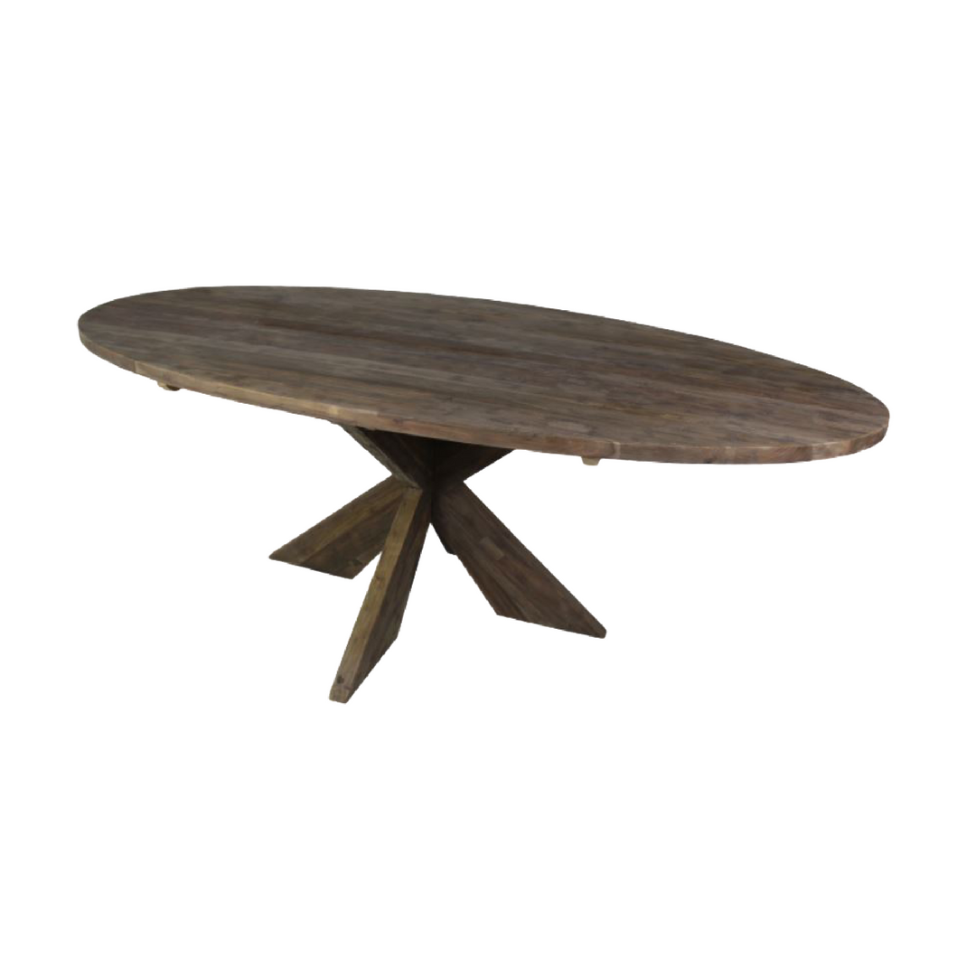 Ovaal, houten tafel dubbele X poot Vintage