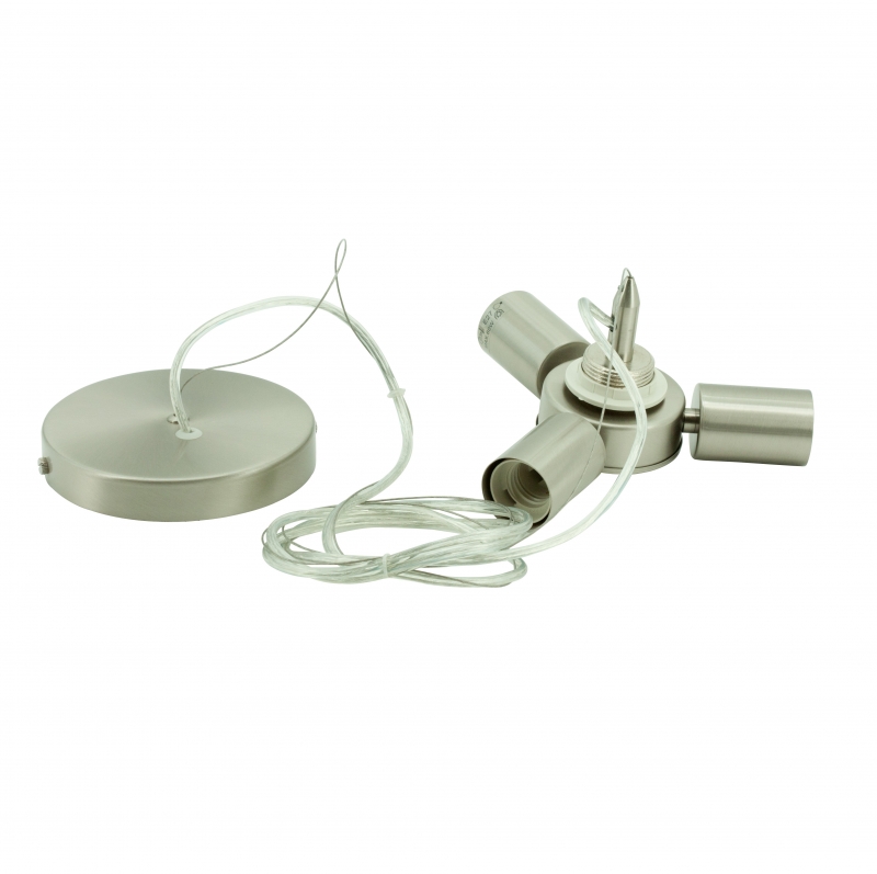 Pendel 3 lichts RVS look staalkabel